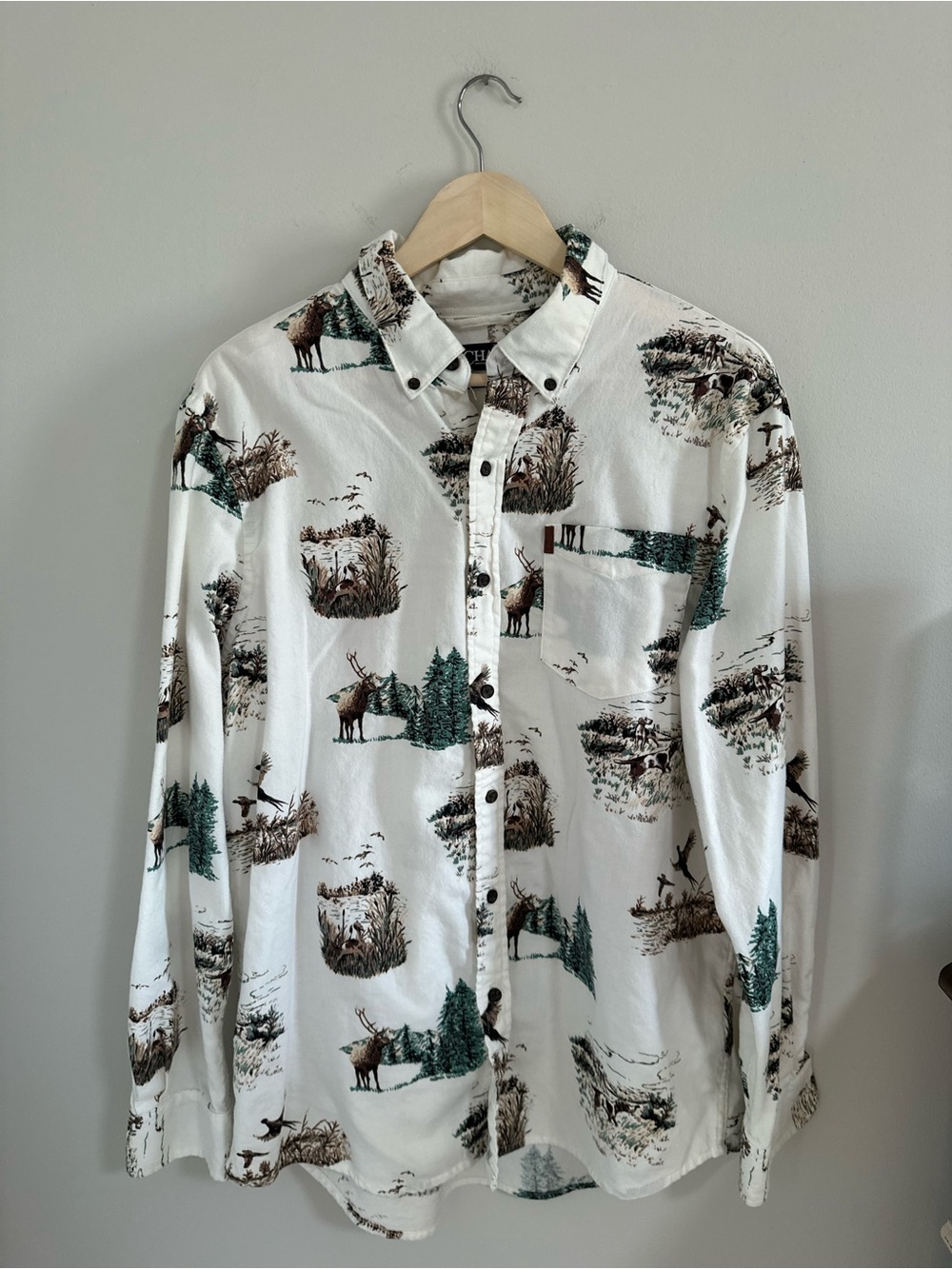 Chaps Performance Cotton Flannel Wildlife Print Button-Down Shirt